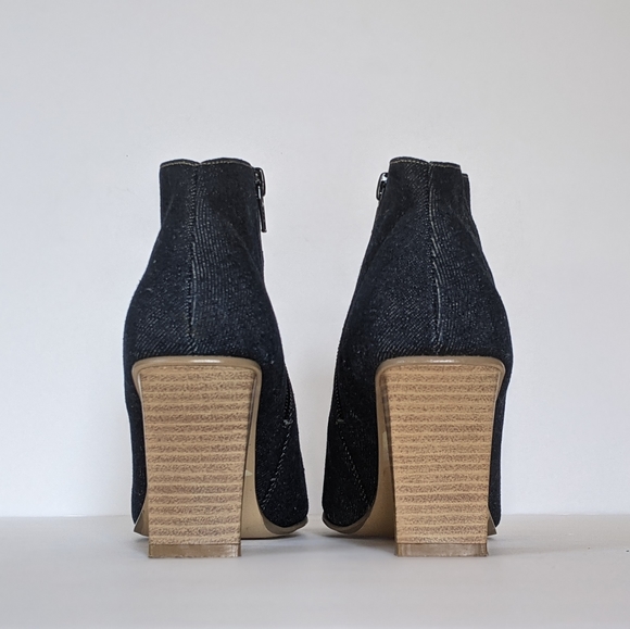 Vintage Y2K Splash Dark Blue Denim Heeled Booties Square Point Toe Boots Size 6 - Picture 4 of 9